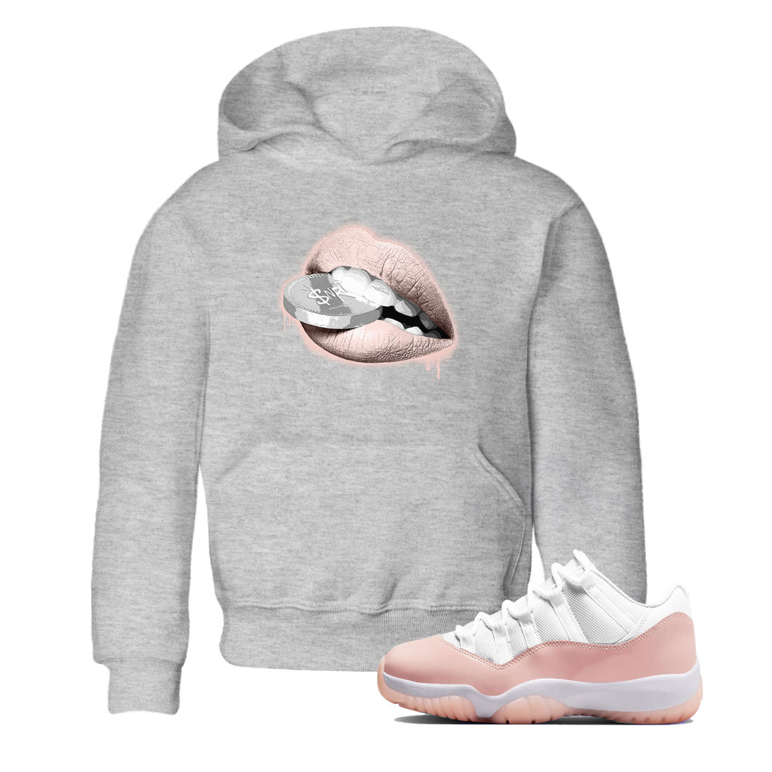 11s Legend Pink shirts to match jordans Lips Coin sneaker match tees Air Jordan 11 Legend Pink SNRT Sneaker Tees streetwear brand Baby and Youth Heather Grey 1 cotton tee