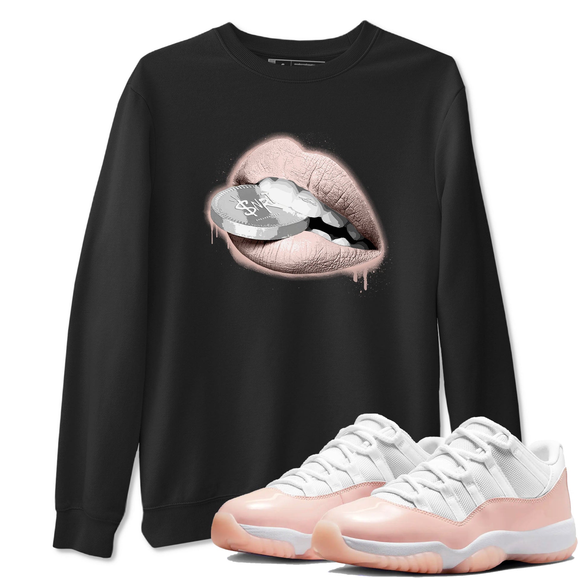 11s Legend Pink shirts to match jordans Lips Coin sneaker match tees Air Jordan 11 Legend Pink SNRT Sneaker Tees streetwear brand Black 1 unisex cotton tee