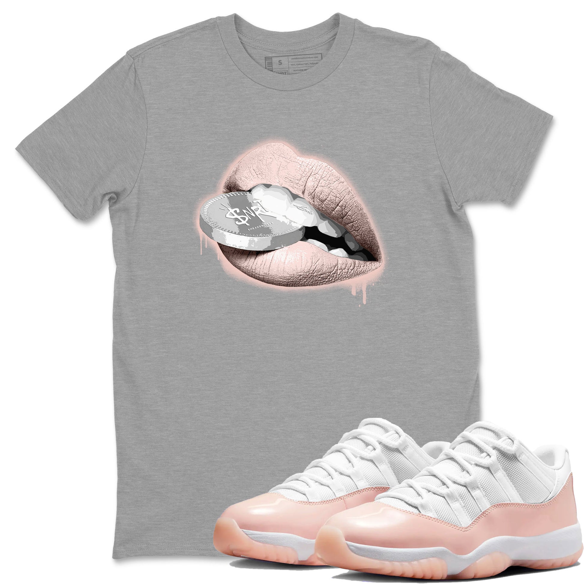 11s Legend Pink shirts to match jordans Lips Coin sneaker match tees Air Jordan 11 Legend Pink SNRT Sneaker Tees streetwear brand Heather Grey 1 unisex cotton tee