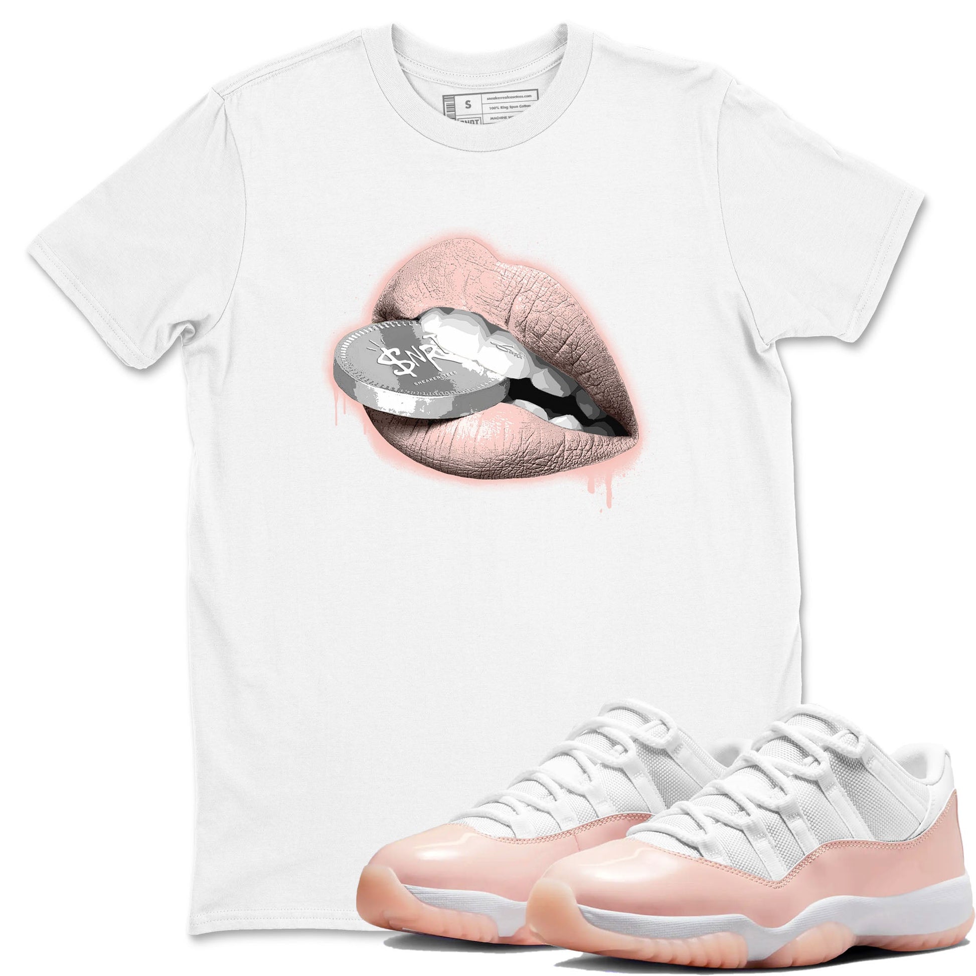 11s Legend Pink shirts to match jordans Lips Coin sneaker match tees Air Jordan 11 Legend Pink SNRT Sneaker Tees streetwear brand White 1 unisex cotton tee