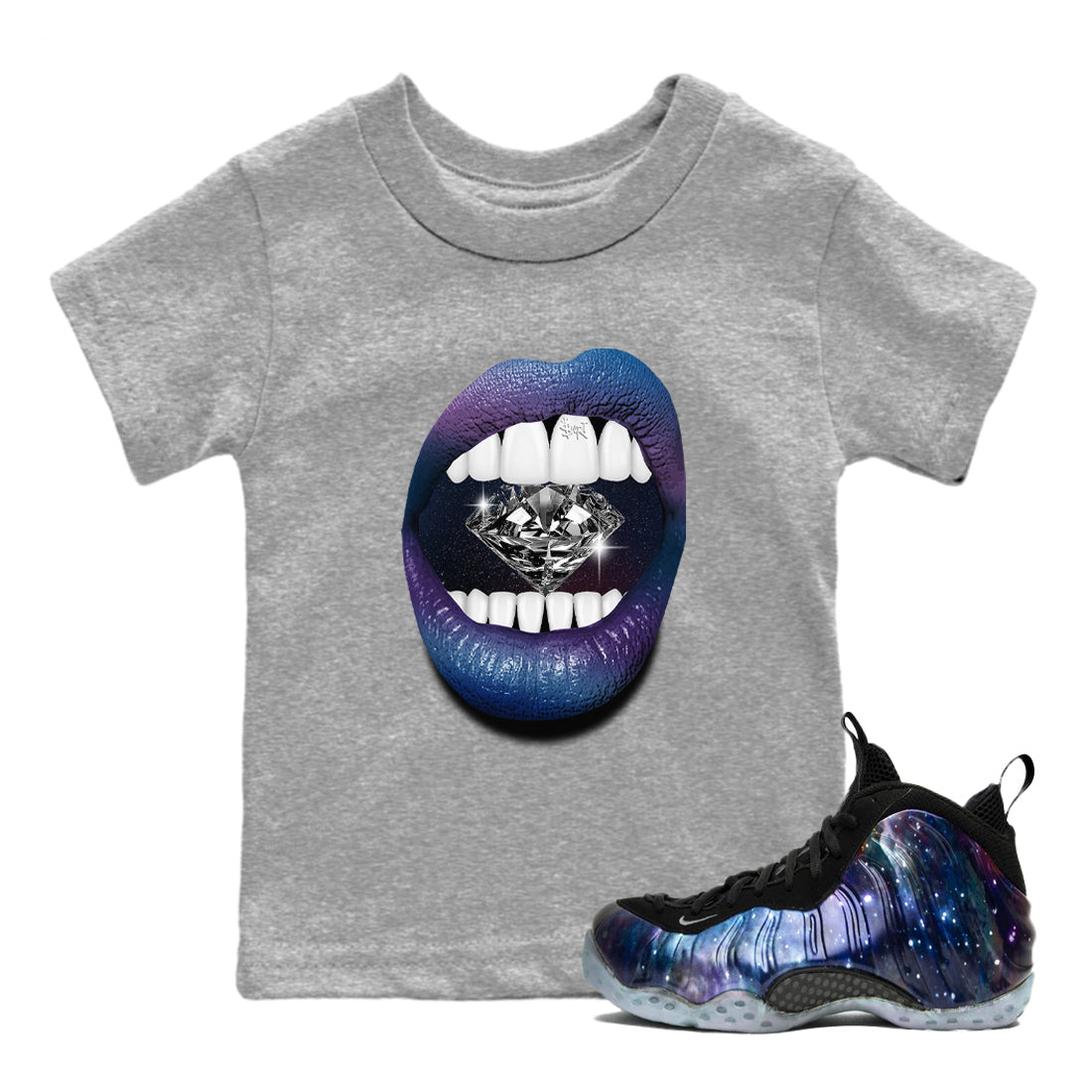 Air Foamposite One Galaxy Shirts To Match Jordans Lips Diamond Sneaker Shirts Air Foamposite 1 Galaxy SNRT Sneaker Release Tees Baby Youth Toddler Heather Grey 1 crew neck shirts