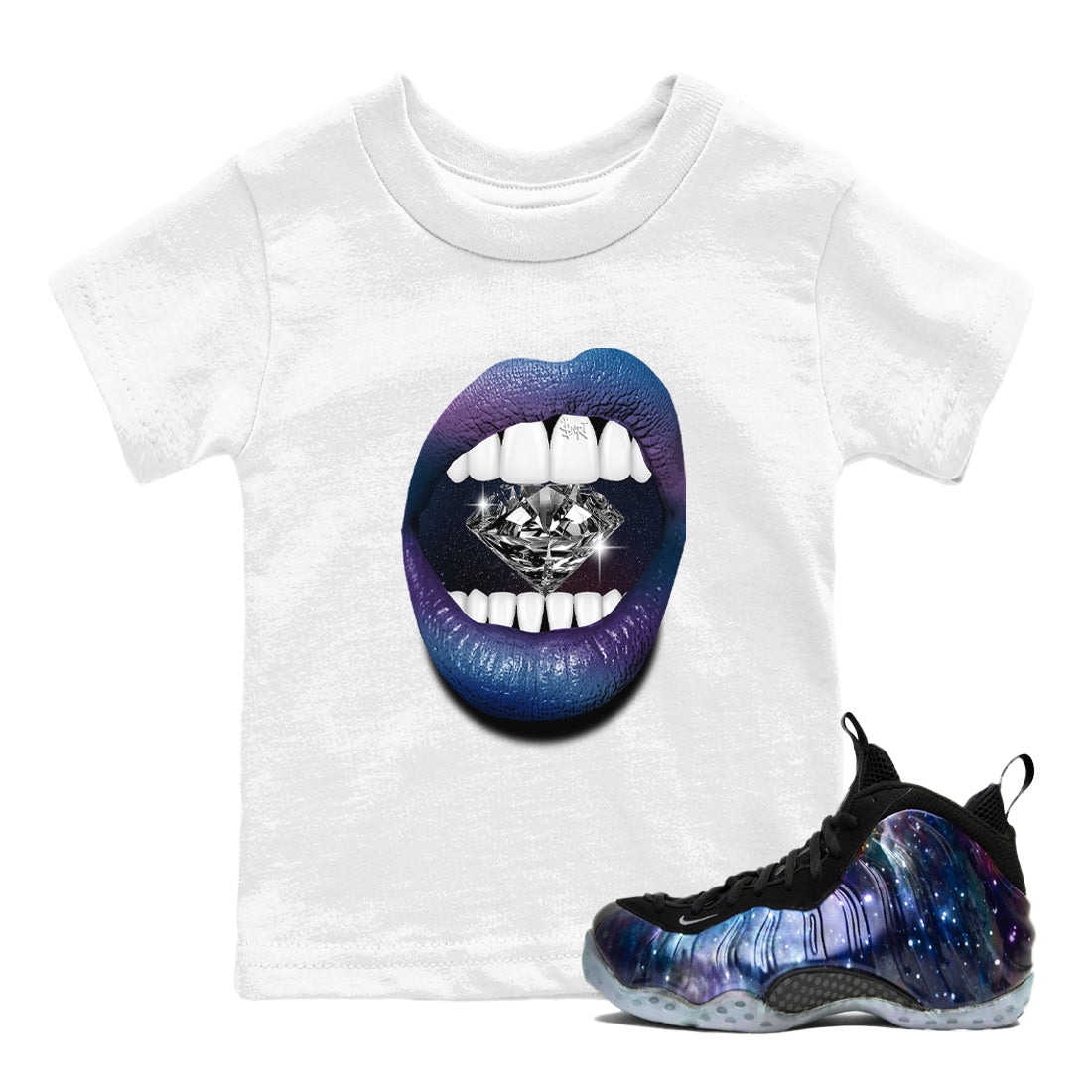 Air Foamposite One Galaxy Shirts To Match Jordans Lips Diamond Sneaker Shirts Air Foamposite 1 Galaxy SNRT Sneaker Release Tees Baby Youth Toddler White 1 crew neck shirts