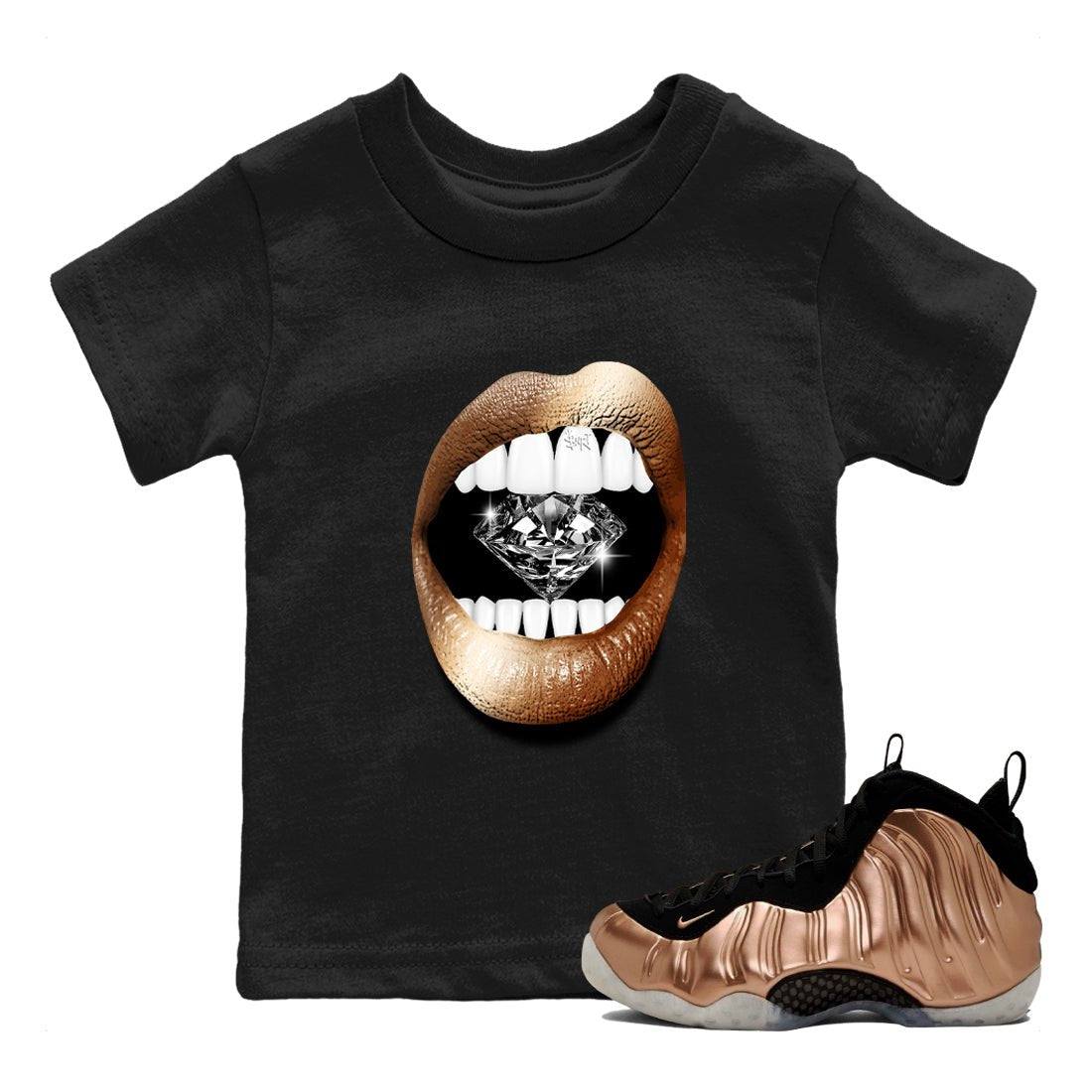 Foams One Metallic Copper shirts to match jordans Lips Diamond sneaker match tees Air Foamposite One Metallic Copper match shoes to clothes SNRT Sneaker Tees Youth Baby Black 1 tee