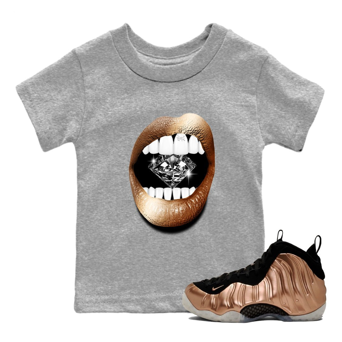 Foams One Metallic Copper shirts to match jordans Lips Diamond sneaker match tees Air Foamposite One Metallic Copper match shoes to clothes SNRT Sneaker Tees Youth Baby Heather Grey 1 tee