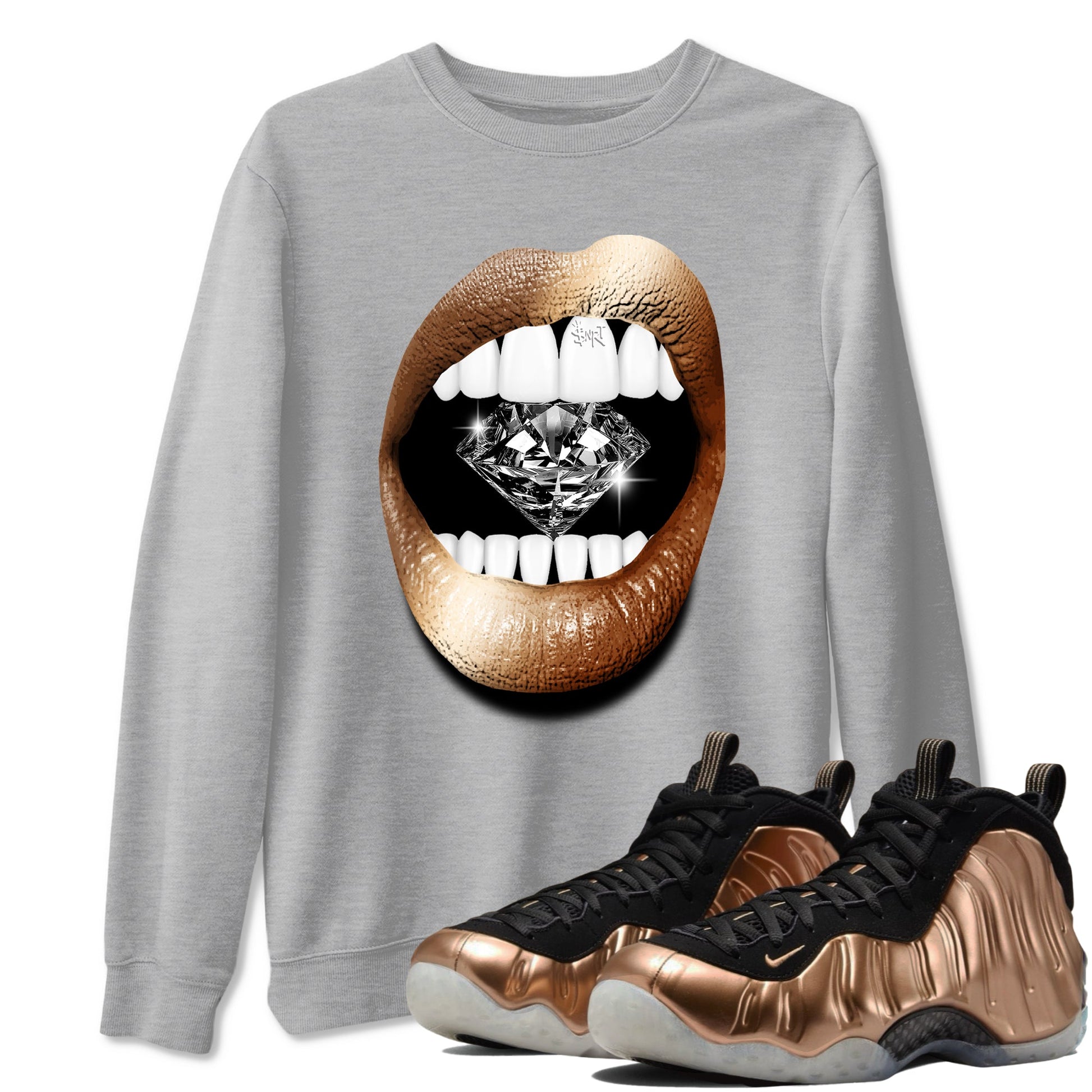 Foams One Metallic Copper shirts to match jordans Lips Diamond sneaker match tees Air Foamposite One Metallic Copper match shoes to clothes SNRT Sneaker Tees unisex cotton Heather Grey 1 shirts