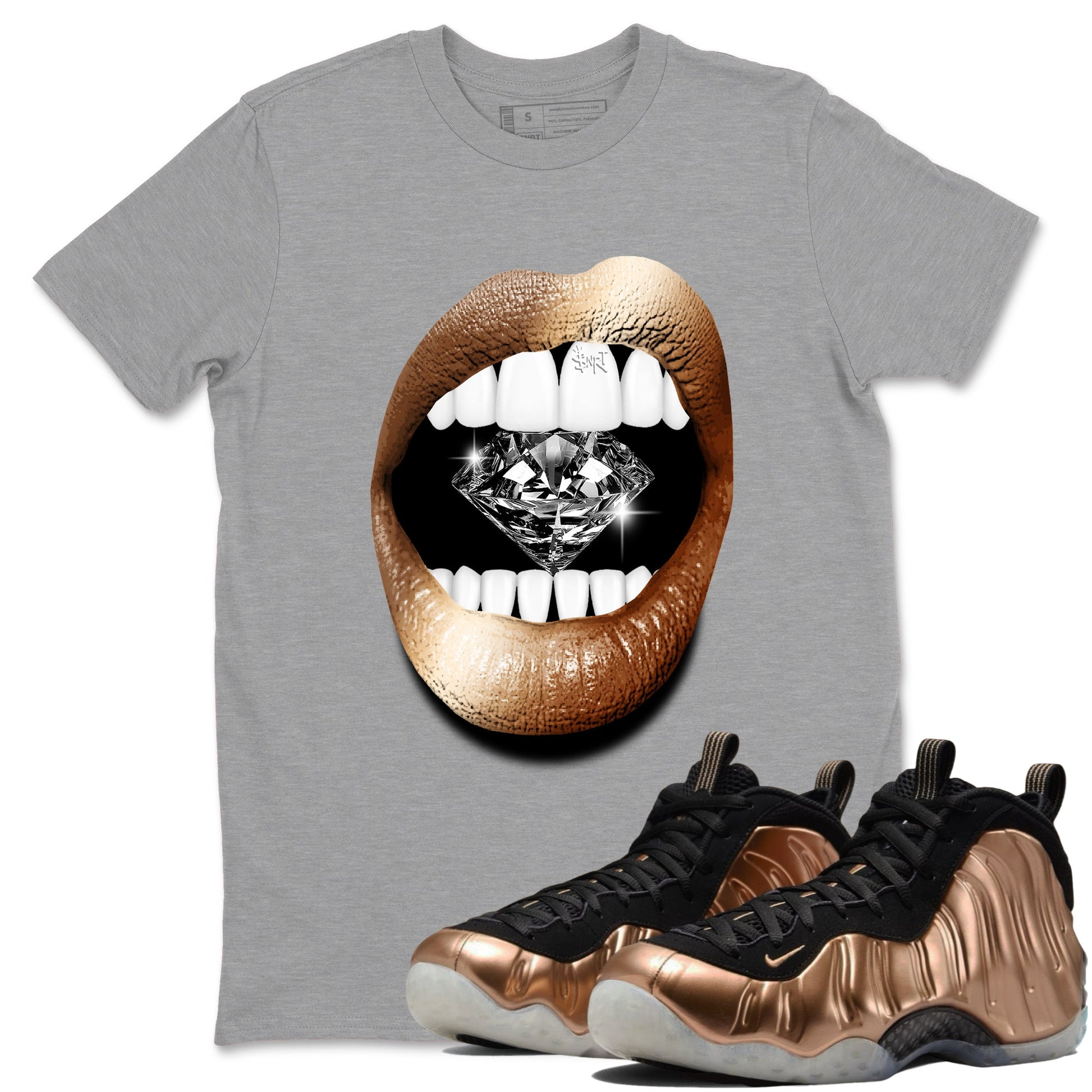 Foams One Metallic Copper shirts to match jordans Lips Diamond sneaker match tees Air Foamposite One Metallic Copper match shoes to clothes SNRT Sneaker Tees unisex cotton Heather Grey 1 shirts