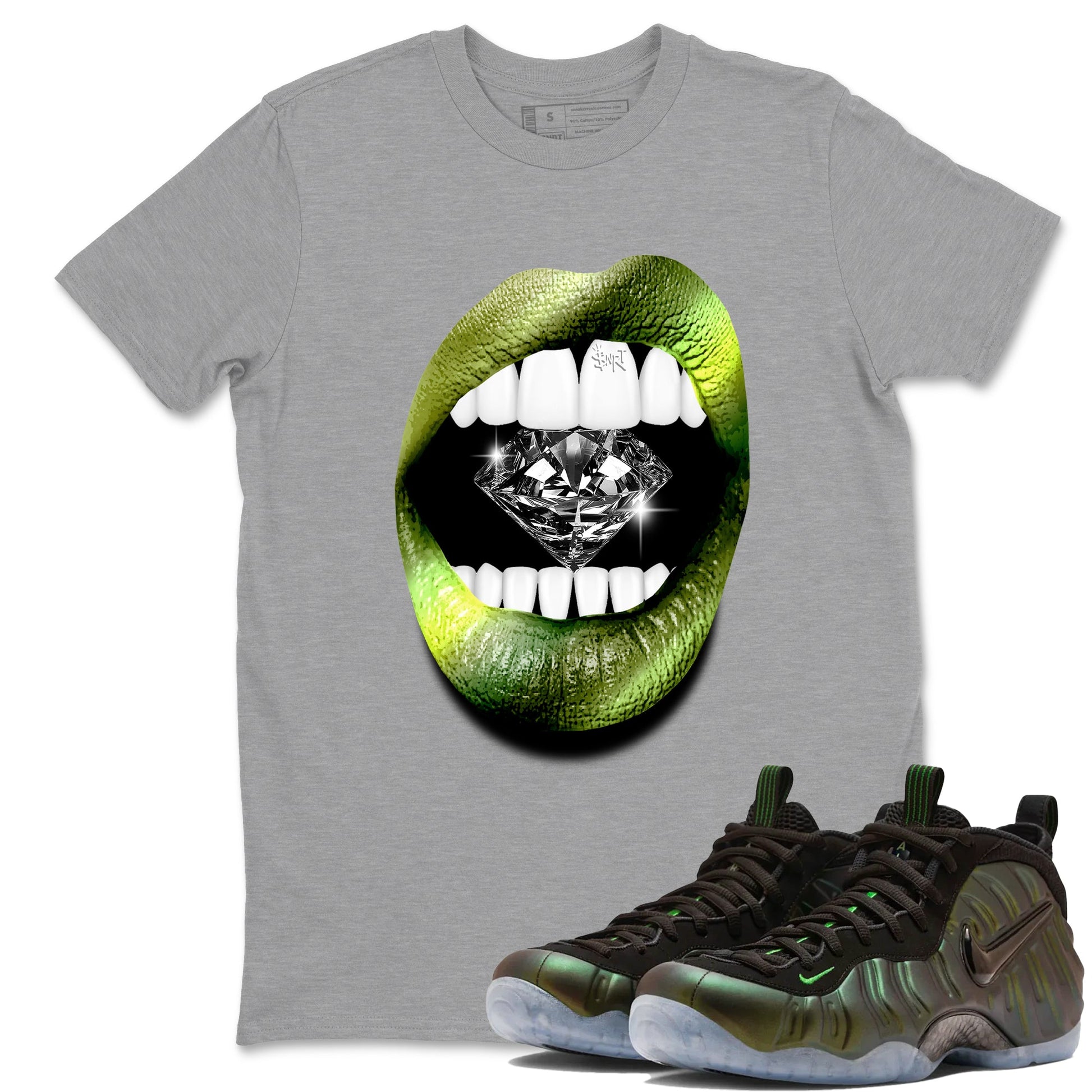 Best Christmas gifts for sneakerheads - Sneaker Tees To Match Air Foamposite One Pine Green Sneakers – Lips Diamond Tee Heather Grey 1