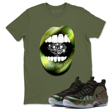Best Christmas gifts for sneakerheads - Sneaker Tees To Match Air Foamposite One Pine Green Sneakers – Lips Diamond Tee Military Green 1