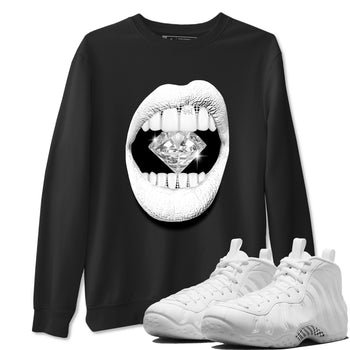 Lips Diamond sneaker match t-shirt styled to complete your fit with the Air Foamposite One Triple White sneakers, graphic shirts in Black 1.