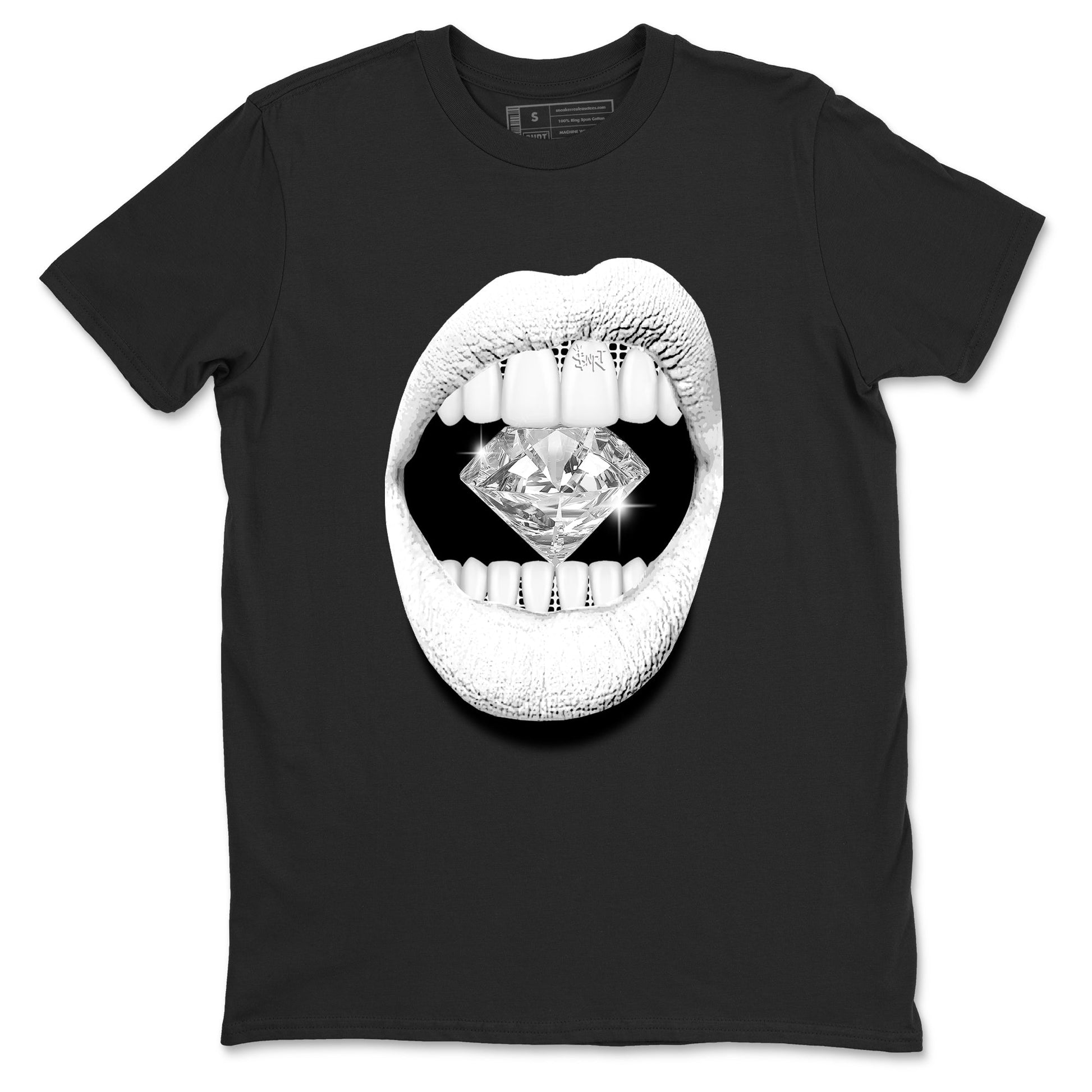 Lips Diamond sneaker match t-shirt styled to complete your fit with the Air Foamposite One Triple White sneakers, graphic shirts in Black 2.