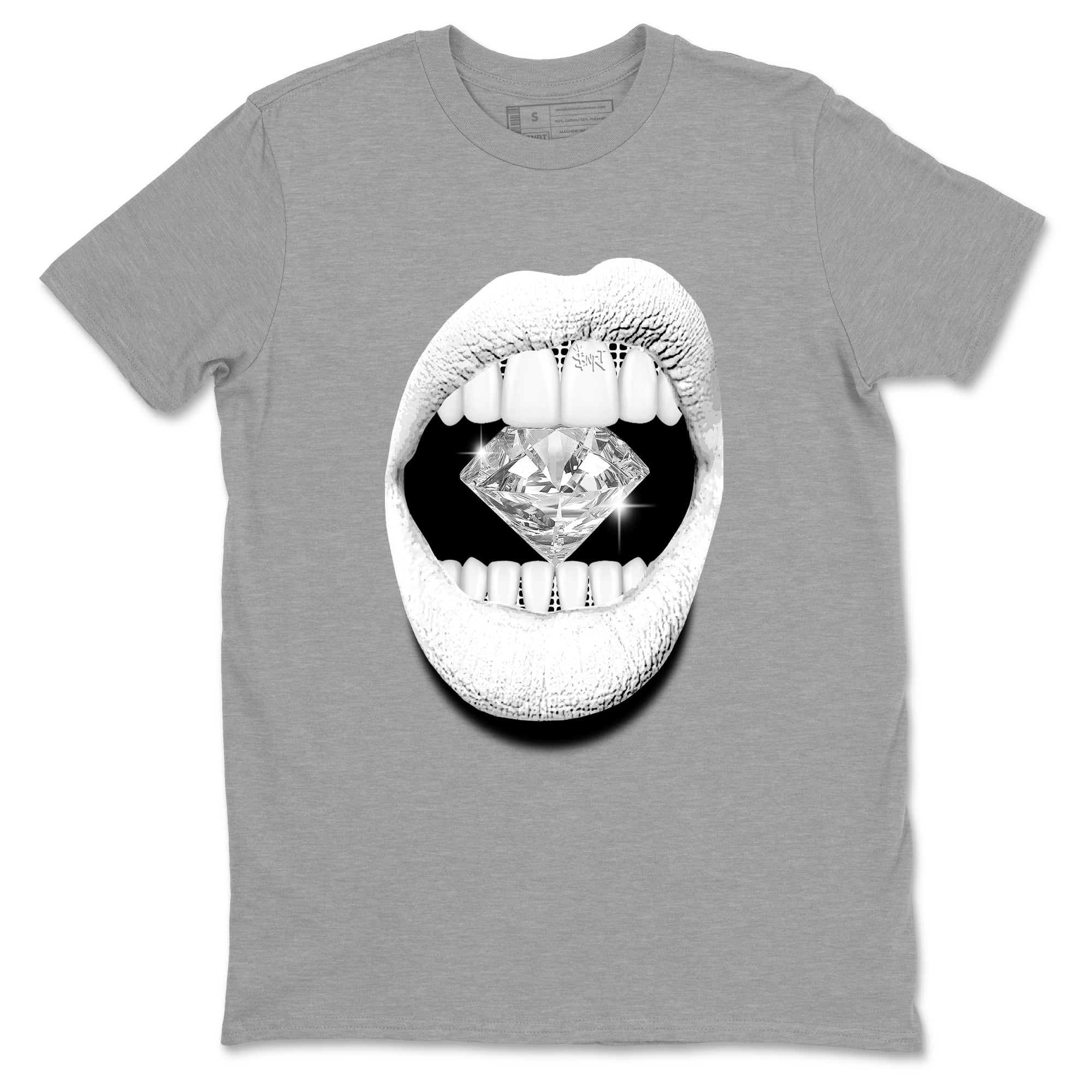 Lips Diamond sneaker match t-shirt styled to complete your fit with the Air Foamposite One Triple White sneakers, graphic shirts in Heather Grey 2.