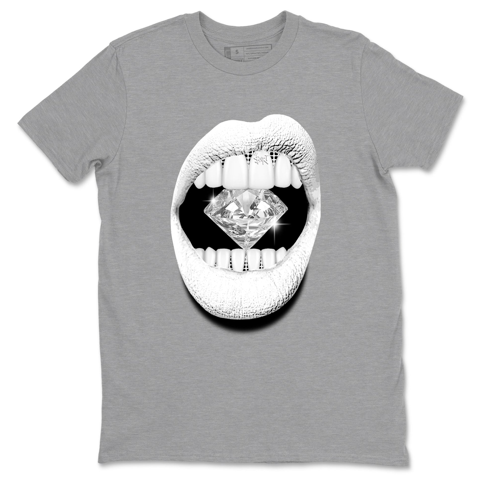 Lips Diamond sneaker match t-shirt styled to complete your fit with the Air Foamposite One Triple White sneakers, graphic shirts in Heather Grey 2.