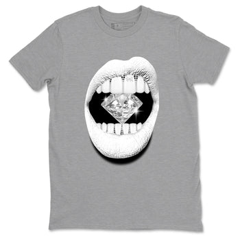 Lips Diamond sneaker match t-shirt styled to complete your fit with the Air Foamposite One Triple White sneakers, graphic shirts in Heather Grey 2.