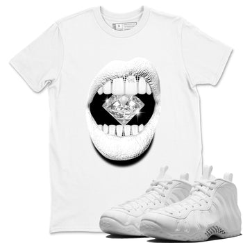 Lips Diamond sneaker match t-shirt styled to complete your fit with the Air Foamposite One Triple White sneakers, graphic shirts in White 1.