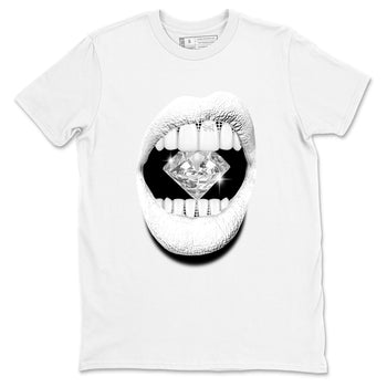 Lips Diamond sneaker match t-shirt styled to complete your fit with the Air Foamposite One Triple White sneakers, graphic shirts in White 2.