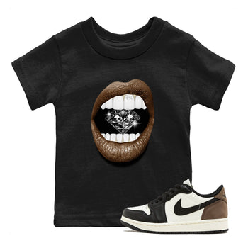 1s Mocha shirts to match jordans Lips Diamond sneaker match tees Air Jordan 1 Mocha SNRT Sneaker Release Tees Youth Baby Black 1 crew neck shirts