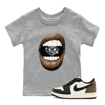 1s Mocha shirts to match jordans Lips Diamond sneaker match tees Air Jordan 1 Mocha SNRT Sneaker Release Tees Youth Baby Heather Grey 1 crew neck shirts