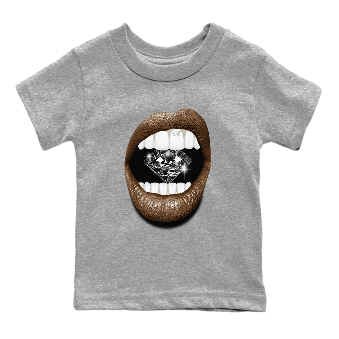 1s Mocha shirts to match jordans Lips Diamond sneaker match tees Air Jordan 1 Mocha SNRT Sneaker Release Tees Youth Baby Heather Grey 2 crew neck shirts
