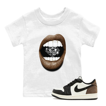 1s Mocha shirts to match jordans Lips Diamond sneaker match tees Air Jordan 1 Mocha SNRT Sneaker Release Tees Youth Baby White 1 crew neck shirts