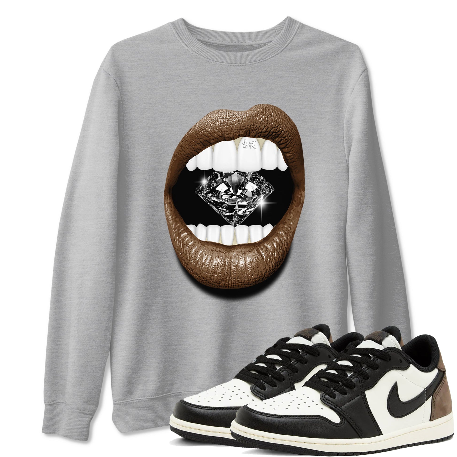 1s Mocha shirts to match jordans Lips Diamond sneaker match tees Air Jordan 1 Mocha SNRT Sneaker Release Tees unisex cotton Heather Grey 1 crew neck shirts
