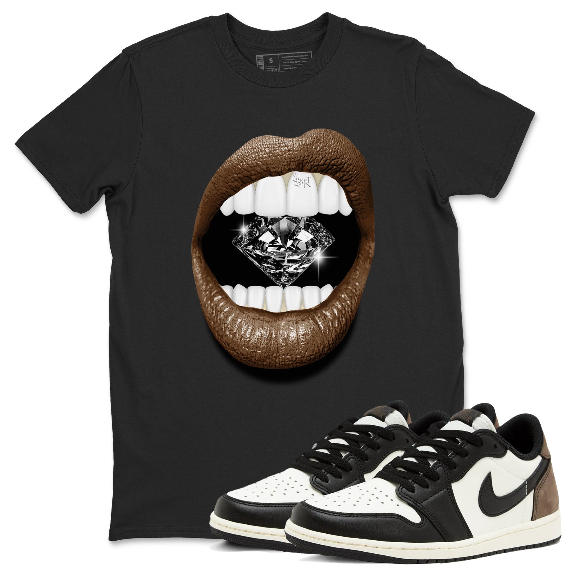 1s Mocha shirts to match jordans Lips Diamond sneaker match tees Air Jordan 1 Mocha SNRT Sneaker Release Tees unisex cotton Black 1 crew neck shirts
