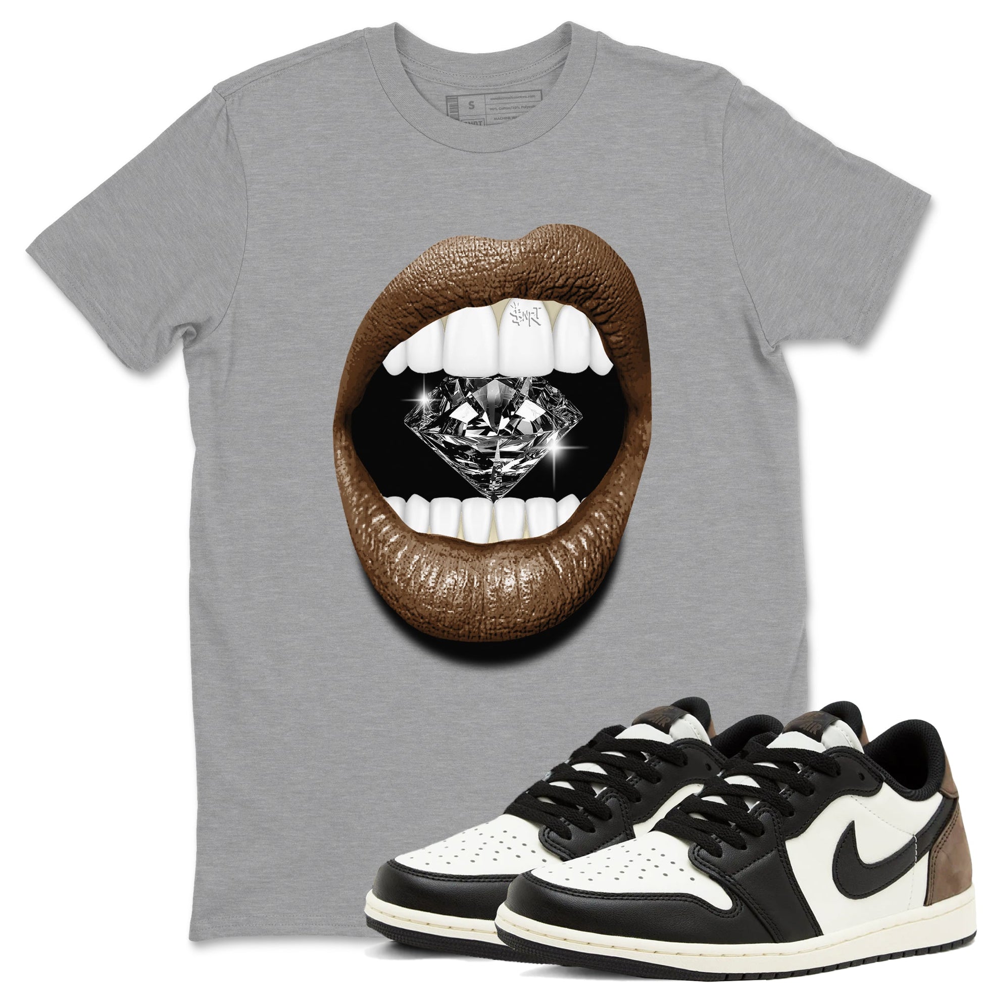 1s Mocha shirts to match jordans Lips Diamond sneaker match tees Air Jordan 1 Mocha SNRT Sneaker Release Tees unisex cotton Heather Grey 1 crew neck shirts