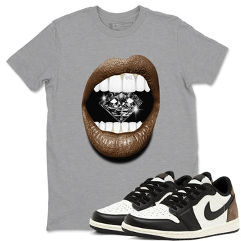 1s Mocha shirts to match jordans Lips Diamond sneaker match tees Air Jordan 1 Mocha SNRT Sneaker Release Tees unisex cotton Heather Grey 1 crew neck shirts