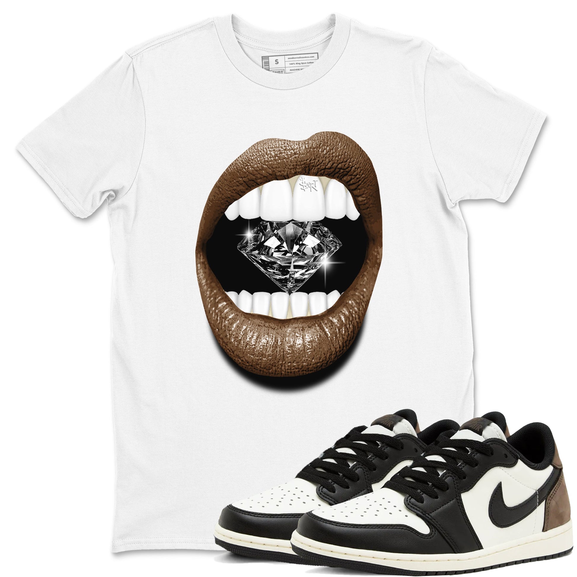 1s Mocha shirts to match jordans Lips Diamond sneaker match tees Air Jordan 1 Mocha SNRT Sneaker Release Tees unisex cotton White 1 crew neck shirts