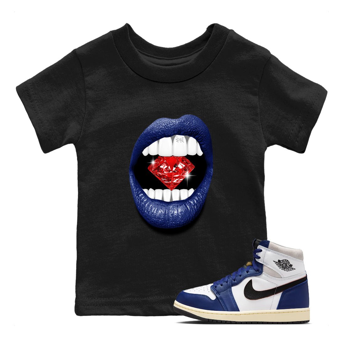 1s Rare Air shirts to match jordans Lips Diamond sneaker match tees Air Jordan 1 High OG Rare Air Deep Royal Blue match shoes to clothes SNRT Sneaker Tees Youth Baby Black 1 tee