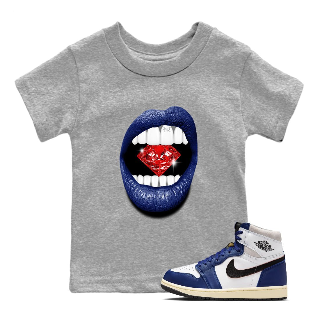 1s Rare Air shirts to match jordans Lips Diamond sneaker match tees Air Jordan 1 High OG Rare Air Deep Royal Blue match shoes to clothes SNRT Sneaker Tees Youth Baby Heather Grey 1 tee