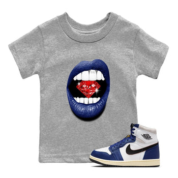 1s Rare Air shirts to match jordans Lips Diamond sneaker match tees Air Jordan 1 High OG Rare Air Deep Royal Blue match shoes to clothes SNRT Sneaker Tees Youth Baby Heather Grey 1 tee