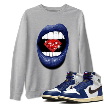 1s Rare Air shirts to match jordans Lips Diamond sneaker match tees Air Jordan 1 High OG Rare Air Deep Royal Blue match shoes to clothes SNRT Sneaker Tees unisex cotton Heather Grey 1 shirts