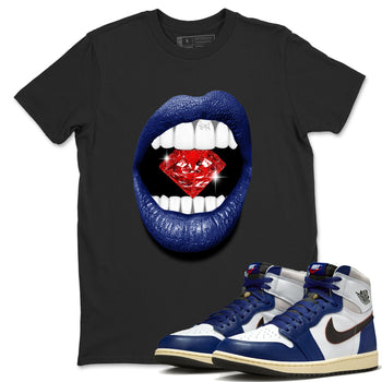 1s Rare Air shirts to match jordans Lips Diamond sneaker match tees Air Jordan 1 High OG Rare Air Deep Royal Blue match shoes to clothes SNRT Sneaker Tees unisex cotton Black 1 shirts