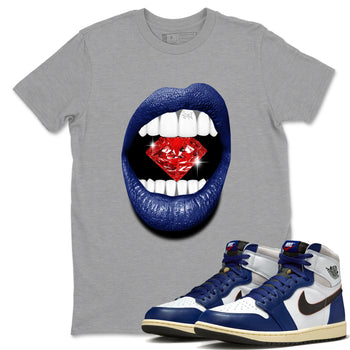 1s Rare Air shirts to match jordans Lips Diamond sneaker match tees Air Jordan 1 High OG Rare Air Deep Royal Blue match shoes to clothes SNRT Sneaker Tees unisex cotton Heather Grey 1 shirts