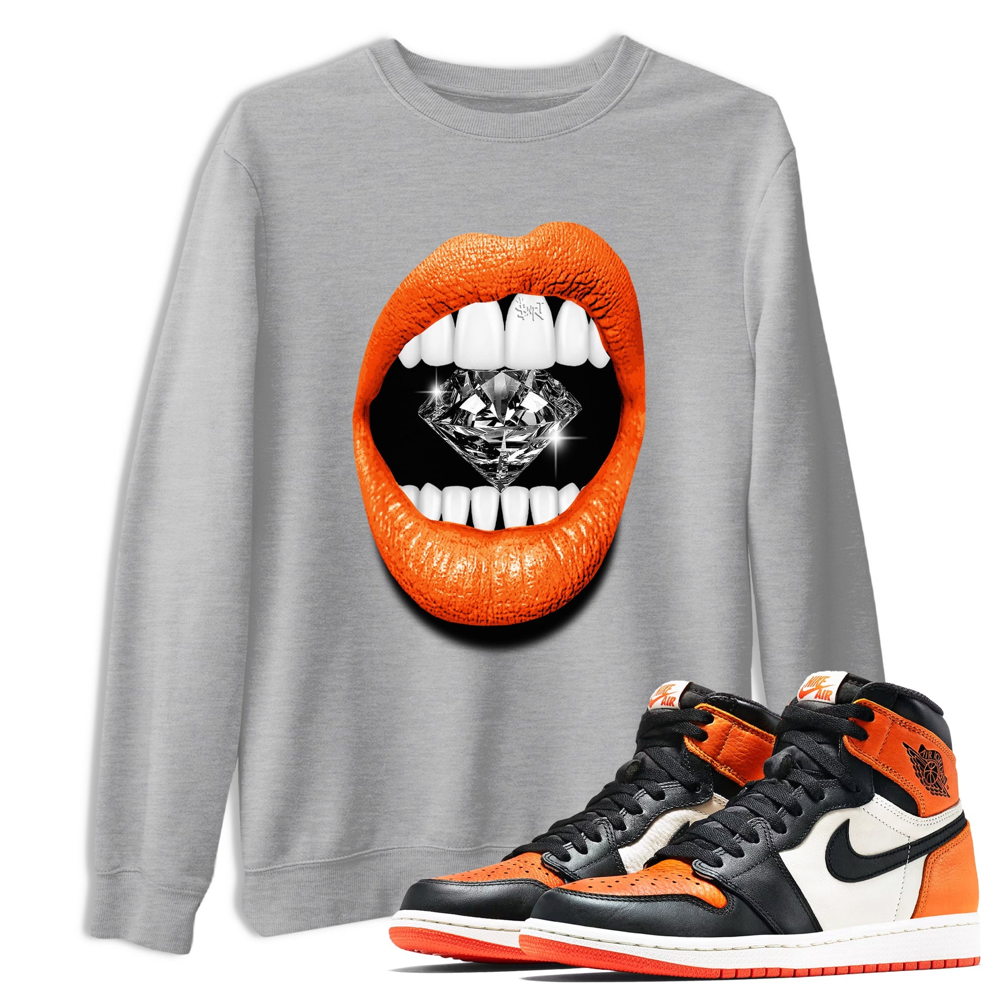 Sneaker match tees – Streetwear Graphic Tees Air Jordan 1 Shattered Backboard Sneakers – Lips Diamond Graphic Tee Heather Grey 1