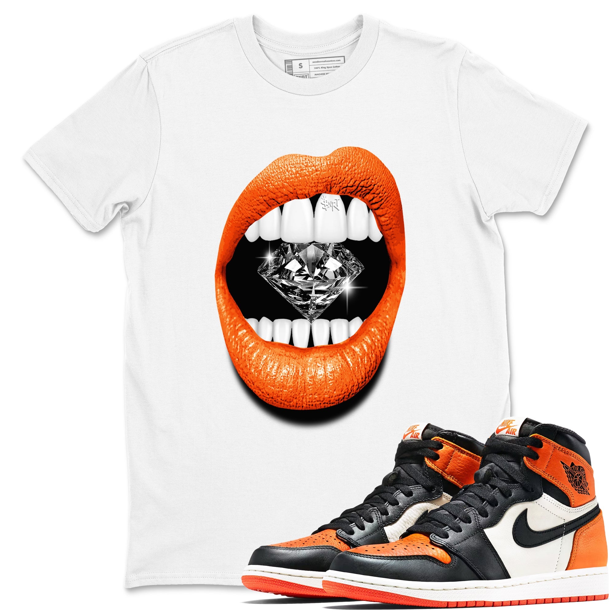 Sneaker match tees – Streetwear Graphic Tees Air Jordan 1 Shattered Backboard Sneakers – Lips Diamond Graphic Tee White 1