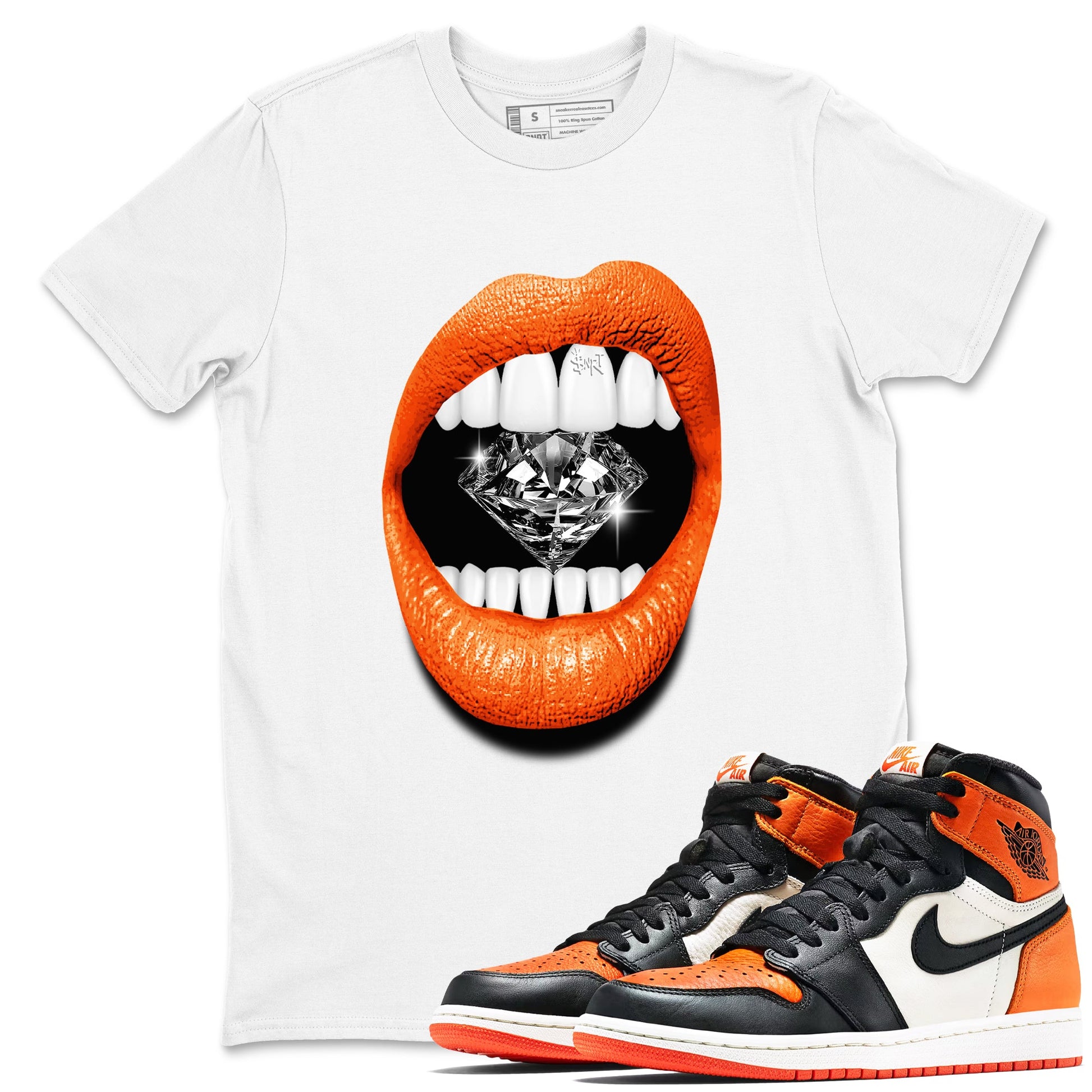 Sneaker match tees – Streetwear Graphic Tees Air Jordan 1 Shattered Backboard Sneakers – Lips Diamond Graphic Tee White 1