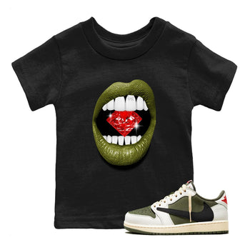 Jordan 1 Olive t shirts to match sneakers Lips Diamond sneaker match tees Air Jordan 1 Low x Travis Scott Reverse Olive tee SNRT Sneaker Tees Youth Baby Black 1 tee