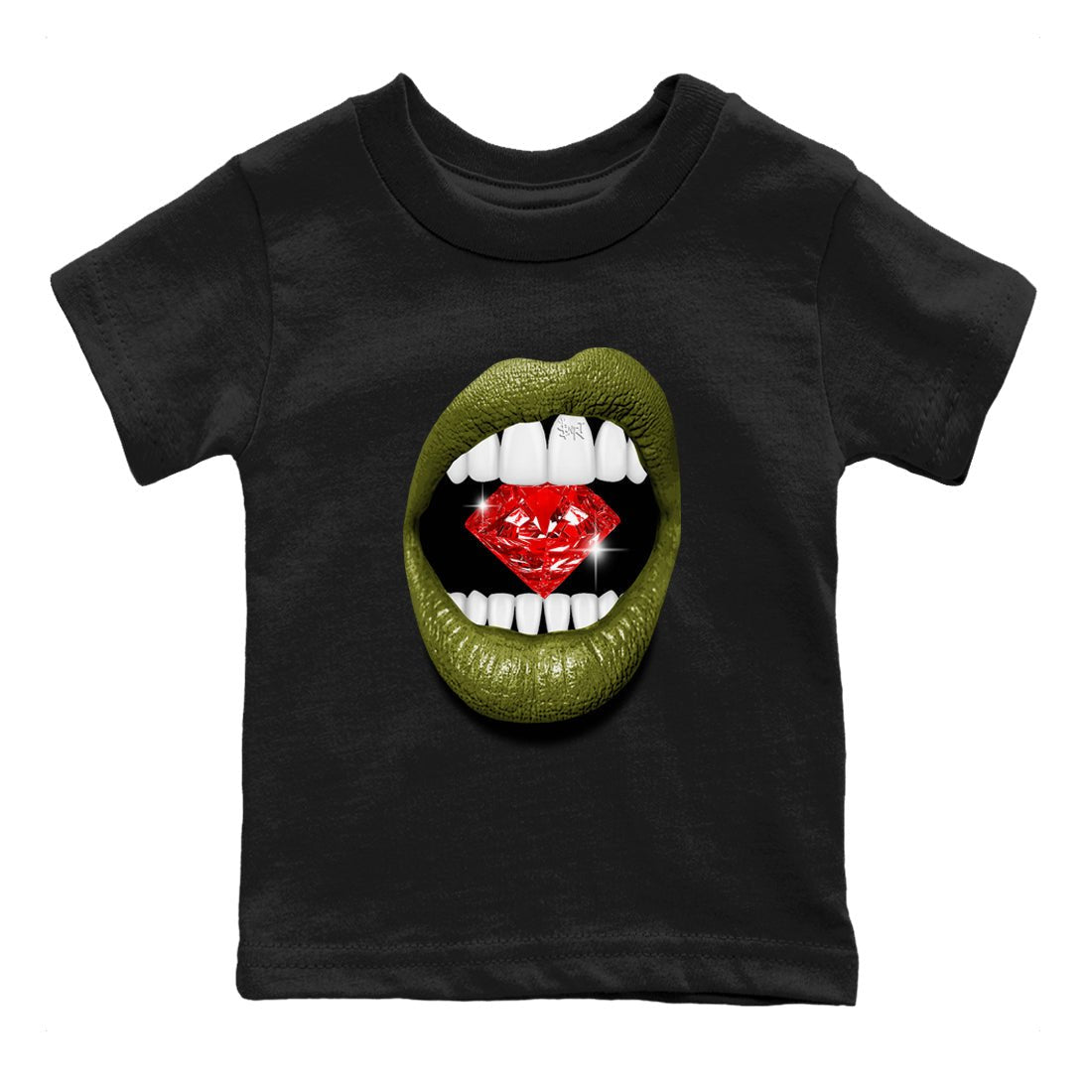 Jordan 1 Olive t shirts to match sneakers Lips Diamond sneaker match tees Air Jordan 1 Low x Travis Scott Reverse Olive tee SNRT Sneaker Tees Youth Baby Black 2 tee