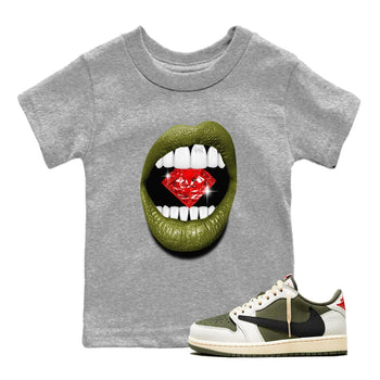 Jordan 1 Olive t shirts to match sneakers Lips Diamond sneaker match tees Air Jordan 1 Low x Travis Scott Reverse Olive tee SNRT Sneaker Tees Youth Baby Heather Grey 1 tee