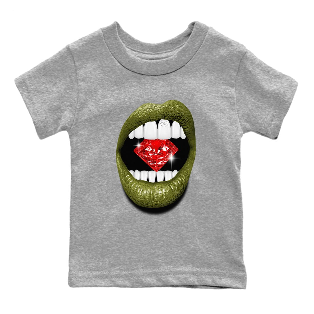 Jordan 1 Olive t shirts to match sneakers Lips Diamond sneaker match tees Air Jordan 1 Low x Travis Scott Reverse Olive tee SNRT Sneaker Tees Youth Baby Heather Grey 2 tee