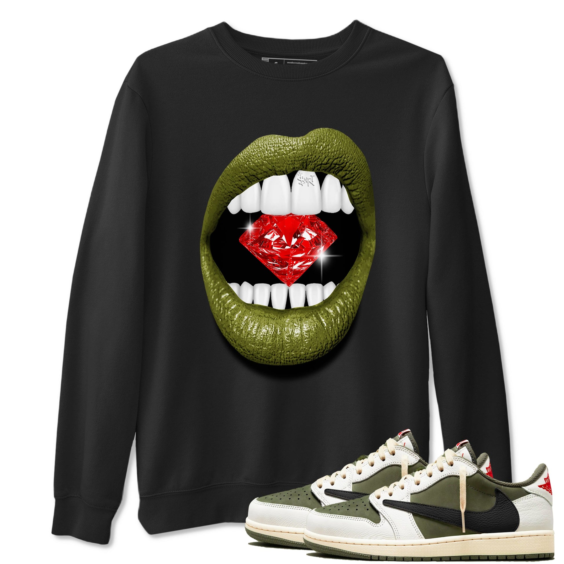 Jordan 1 Olive t shirts to match sneakers Lips Diamond sneaker match tees Air Jordan 1 Low x Travis Scott Reverse Olive tee SNRT Sneaker Tees unisex cotton Black 1 shirts