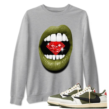 Jordan 1 Olive t shirts to match sneakers Lips Diamond sneaker match tees Air Jordan 1 Low x Travis Scott Reverse Olive tee SNRT Sneaker Tees unisex cotton Heather Grey 1 shirts