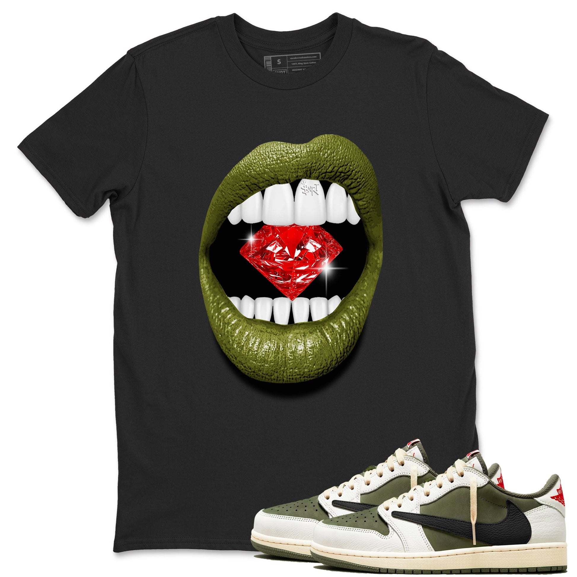 Jordan 1 Olive t shirts to match sneakers Lips Diamond sneaker match tees Air Jordan 1 Low x Travis Scott Reverse Olive tee SNRT Sneaker Tees unisex cotton Black 1 shirts
