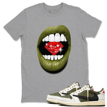 Jordan 1 Olive t shirts to match sneakers Lips Diamond sneaker match tees Air Jordan 1 Low x Travis Scott Reverse Olive tee SNRT Sneaker Tees unisex cotton Heather Grey 1 shirts