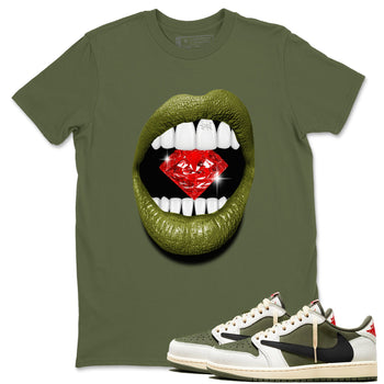 Jordan 1 Olive t shirts to match sneakers Lips Diamond sneaker match tees Air Jordan 1 Low x Travis Scott Reverse Olive tee SNRT Sneaker Tees unisex cotton Military Green 1 shirts