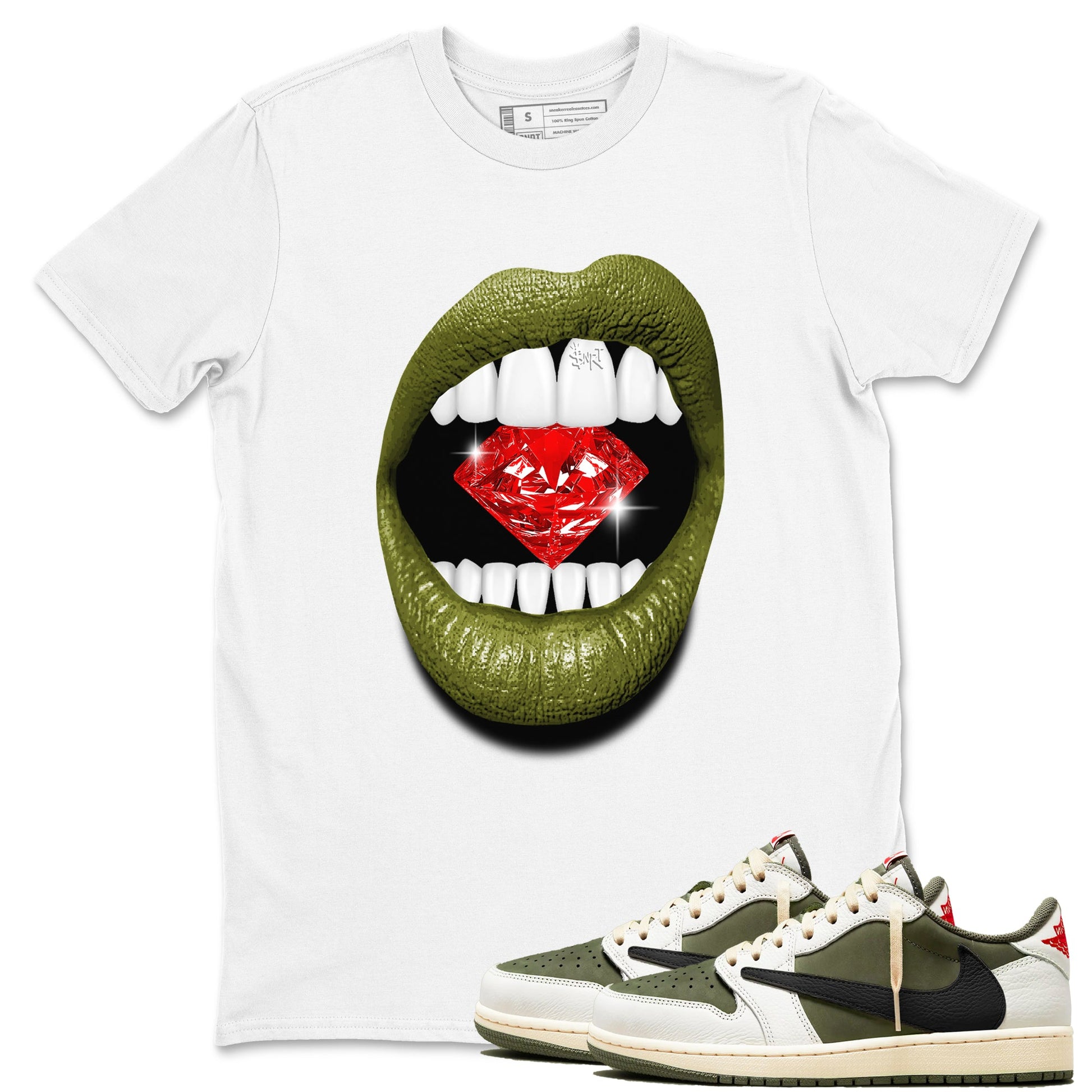 Jordan 1 Olive t shirts to match sneakers Lips Diamond sneaker match tees Air Jordan 1 Low x Travis Scott Reverse Olive tee SNRT Sneaker Tees unisex cotton White 1 shirts