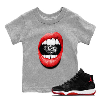11s Bred Velvet shirts to match jordans Lips Diamond sneaker match tees Air Jordan 11 Bred Velvet match shoes to clothes SNRT Sneaker Tees Youth Baby Heather Grey 1 tee