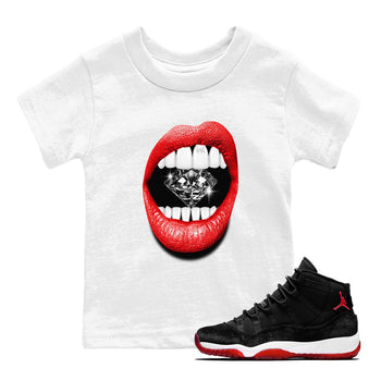 11s Bred Velvet shirts to match jordans Lips Diamond sneaker match tees Air Jordan 11 Bred Velvet match shoes to clothes SNRT Sneaker Tees Youth Baby White 1 tee