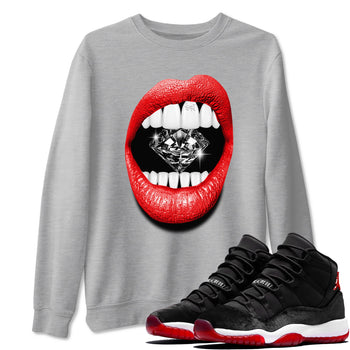 11s Bred Velvet shirts to match jordans Lips Diamond sneaker match tees Air Jordan 11 Bred Velvet match shoes to clothes SNRT Sneaker Tees unisex cotton Heather Grey 1 shirts